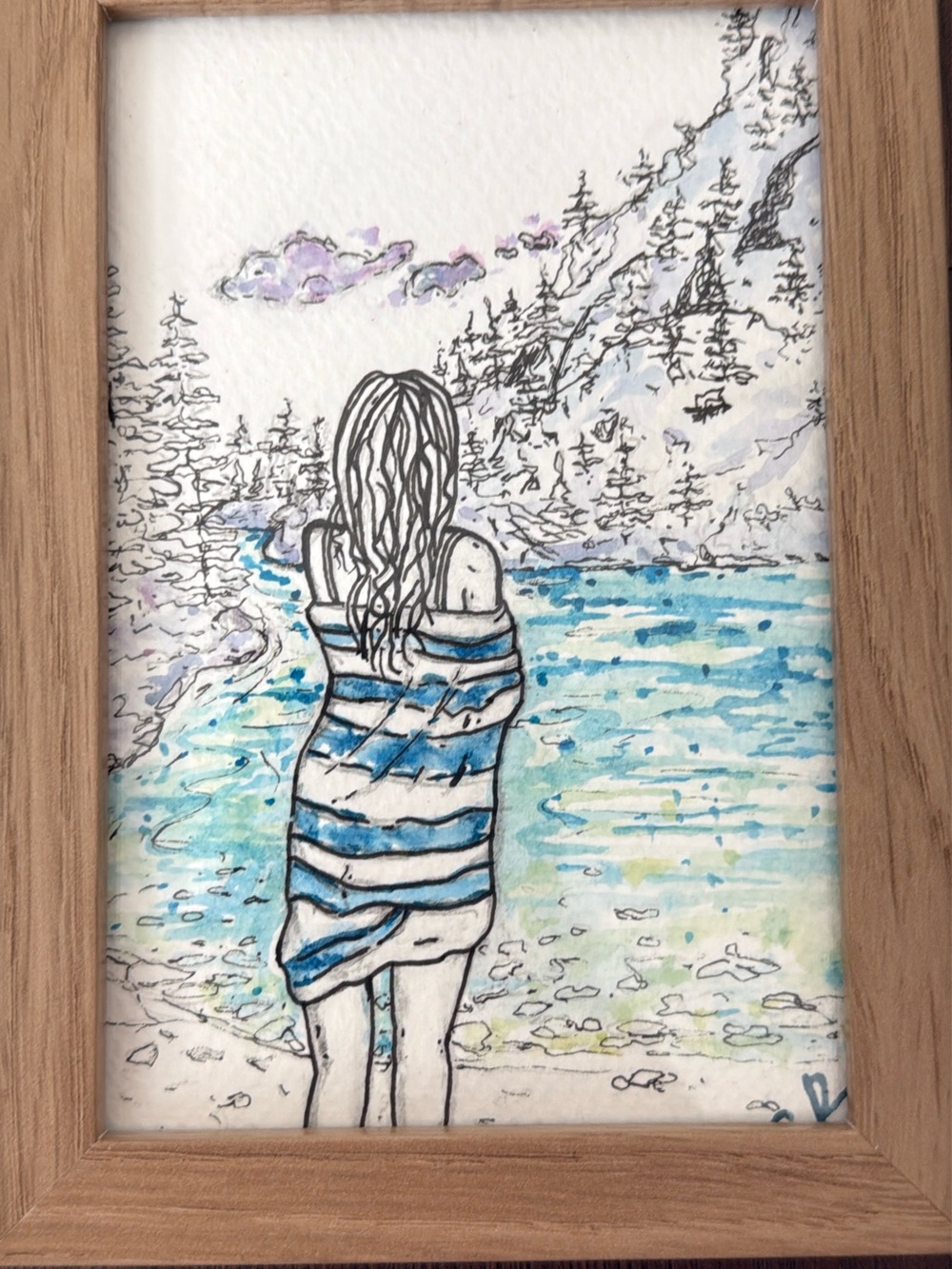 Original Framed Mixed-Media Art - Lake/Nature Camp/Swim/Beach/Roadtrip
